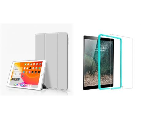 Trifold Smart Case - kryt se stojánkem pro iPad mini 1/2/3 - šedý + Ochranné tvrzené sklo s instalačním rámečkem 
