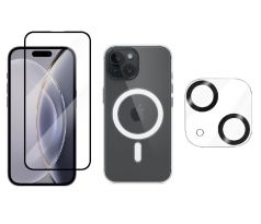 3PACK - 3D Ochranné sklo + Crystal Air kryt s MagSafe + ochranné sklíčko kamery pro iPhone 15 Plus 