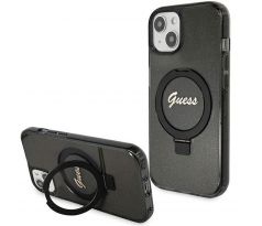 Original   GUESS GUHMP15MHRSGSK  iPhone 15 Plus (Compatible with Magsafe / Glitter Script Logo / Ring stand / cerný)