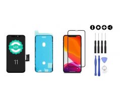 MULTIPACK - Černý LCD displej pro iPhone 11 + screen adhesive (lepka pod displej) + 3D ochranné sklo + sada nářadí