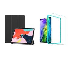 Trifold Smart Case - kryt se stojánkem pro iPad Air 4/iPad Air 5 - černý + Ochranné tvrzené sklo s instalačním rámečkem      