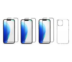 4PACK - 3x 3D ochranné tvrzené sklo na celý displej + průsvitný kryt - iPhone 13