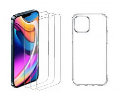 4PACK - 3x ochranné tvrzené sklo + průsvitný kryt - iPhone 13