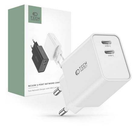 SÍŤOVÁ NABÍJEČKA NA MOBIL A TABLET TECH-PROTECT C35W 2-PORT NETWORK CHARGER PD35W WHITE