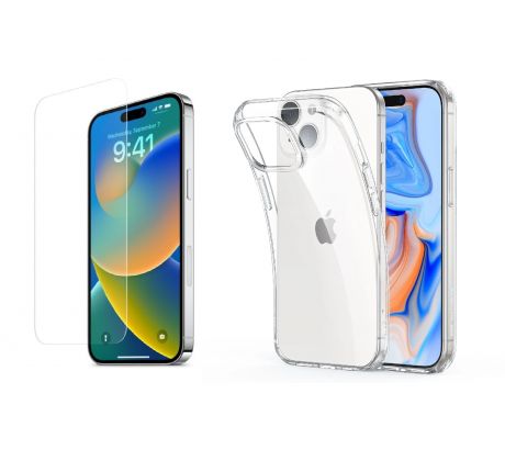 2PACK - Ochranné tvrzdené sklo + transparentní kryt pro iPhone 15 