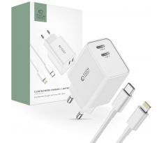 SÍŤOVÁ NABÍJEČKA NA MOBIL A TABLET TECH-PROTECT C35W 2-PORT NETWORK CHARGER PD35W + LIGHTNING CABLE WHITE