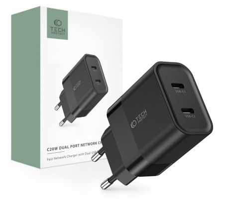 SÍŤOVÁ NABÍJEČKA NA MOBIL A TABLET TECH-PROTECT C20W 2-PORT NETWORK CHARGER PD20W BLACK