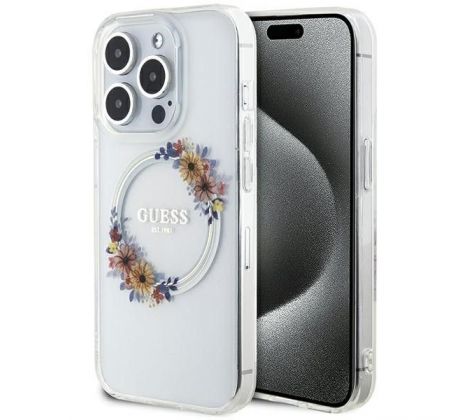 Original   GUESS GUHMP15XHFWFCT  iPhone 15 Pro Max (Compatible with Magsafe / Flowers Wreath / prusvitný)