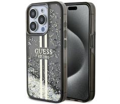 Original   GUESS GUHCP15XLFCSEGK  iPhone 15 Pro Max (Liquid Glitter Gold Stripes / cerný)