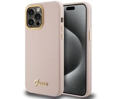GUESS   iPhone 15 Pro GUHCP15LSMBSLP (Silicone Script Metal Logo & Frame) ružový