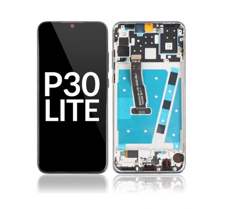 LCD displej + dotyková plocha pro Huawei P30 Lite, s rámem - bílý, 48MPX verze (MAR-LX1A, MAR-L21A) 