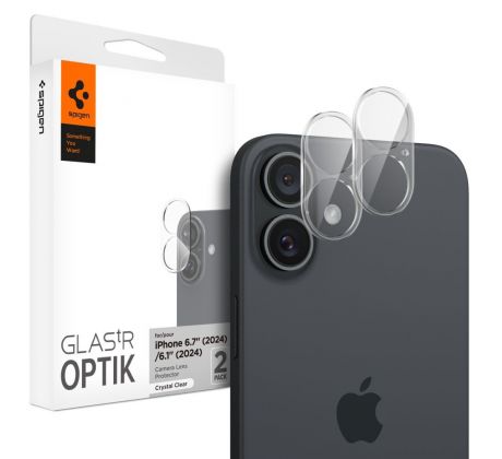 2KS V BALENÍ, SET 2 SKEL ZADNÍ KAMERY SPIGEN OPTIK GLAS.TR CAMERA PROTECTOR 2-PACK iPhone 16 / 16 Plus CRYSTAL CLEAR