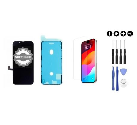 MULTIPACK - GX SOFT OLED displej pro iPhone 14 Pro + screen adhesive (lepka pod displej) + 3D ochranné sklo + sada nářadí