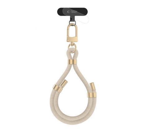 POPRUH NA RUKU/ŠŇŮRKA NA TELEFON TECH-PROTECT C4S ROPE WRIST STRAP BEIGE/GOLD