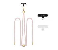 ŠŇŮRKA NA TELEFON / POPRUH NA TĚLO TECH-PROTECT C2S ROPE CROSSBODY STRAP BABY PINK/GOLD