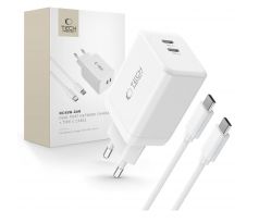 SÍŤOVÁ NABÍJEČKA TECH-PROTECT NC45W-GAN 2-PORT NETWORK CHARGER PD45W + TYPE-C CABLE WHITE